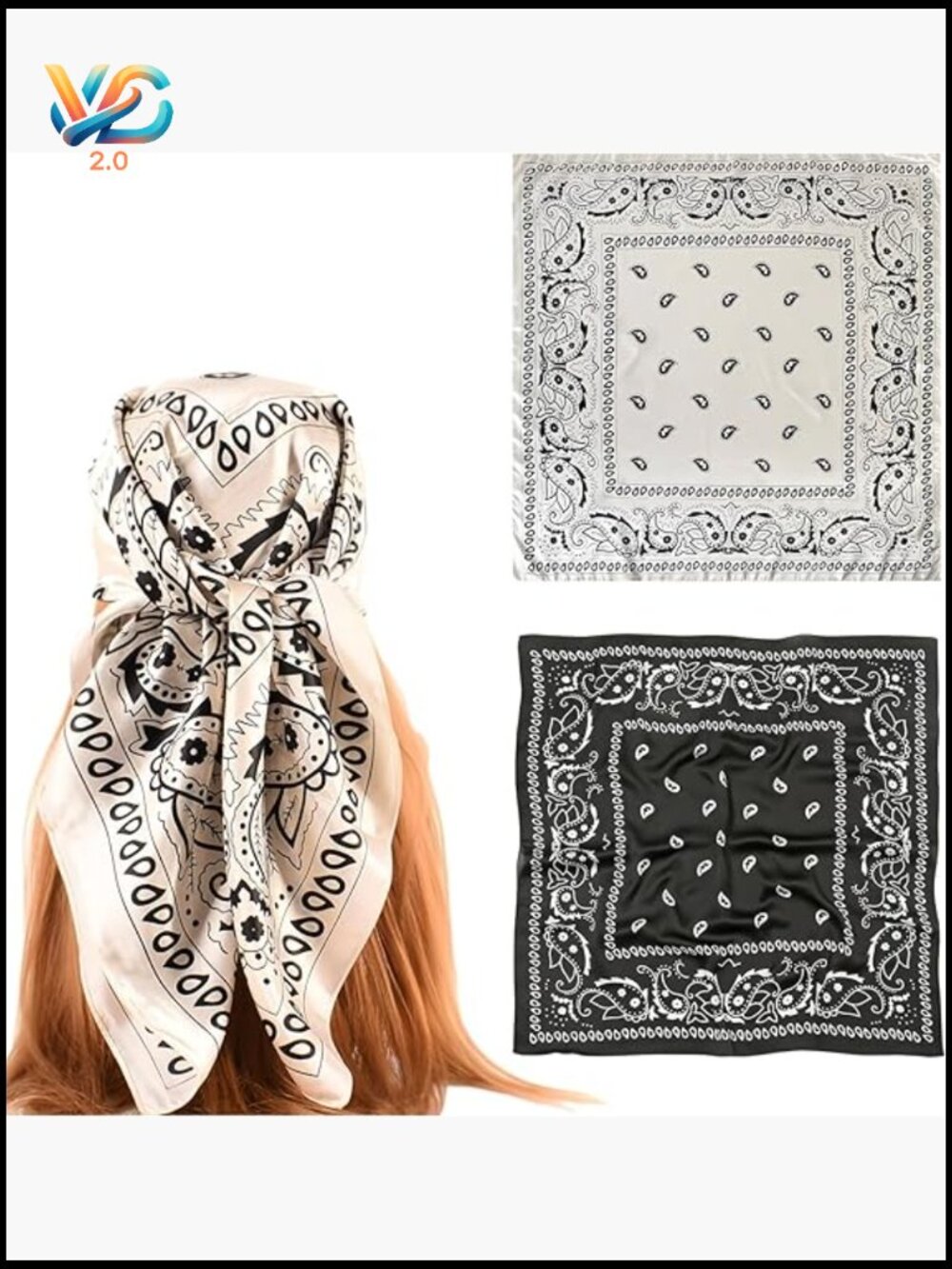 Square Silk Scarf Hair Wrap Shawl Bandana 2-Pack Versatile Styling